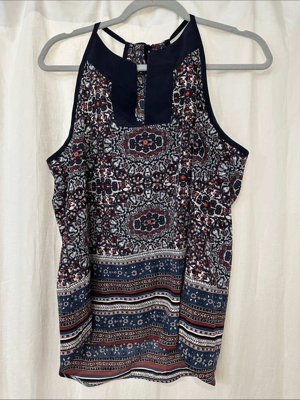 Athleta Navy, Burgundy & White Paisley Halter Tank